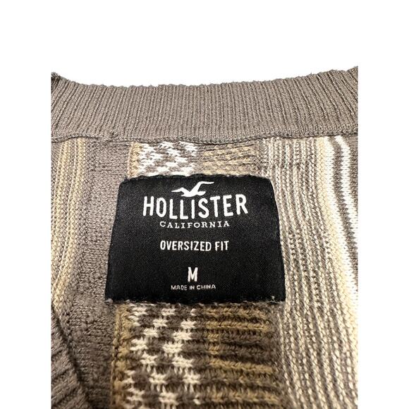 Hollister Oversized Geometric Striped Gray Knit Cardigan Size Medium - Picture 9 of 12